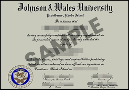 Johnson and Wales University Sample Certificate